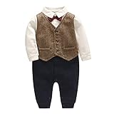 Neugeborenes Baby Junge Kleidung Langarm Fliege Gentleman Smoking Strampler Weste Overall Geburtstag Party Hochzeit Formeller Anzug Taufe Outfit, gold, 50