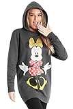 Disney Oversize Pullover Damen, Hoodie Kleid mit Minnie Mouse, Pulloverkleider Damen und Teenager Mädchen, Lang Schwarz Sweatkleid Damen Baumwolle Sweatshirt (Grau, XL)