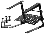 Pronomic LS-210 Deluxe Laptopständer DJ Notebookstativ Laptop Stand (Höhenverstellbar, inkl. Befestigungsklammern, zusätzliche Ablagefläche, ideal für DJs & Musiker, Material: Stahl) Schw