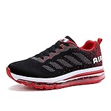 gojiang Herren Damen Turnschuhe Laufschuhe Sportschuhe Straßenlaufschuhe Sneakers Atmungsaktiv Trainer Running Fitness Gym Outdoor Leichte BlackRed44