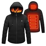 Beheizte Jacke mit Kapuze, Warme Jacke USB Heizjacke mit 3 Heizstufen, Beheizbare Kapuzenjacke Herren Damen Wasserdicht Wintermäntel Körperwärmer zum Outdoorarbeiten Skifahren Angeln Reiten M