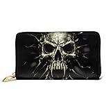 Gruseliger Totenkopf-Ledergeldbörse für Damen, langer Reißverschluss, Clutch, Reise-Kreditkartenhalter, Geldbörse, Gruseliger Totenkopf, Einheitsgröße,