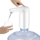 Delgeo Wasserspender Elektrische Tragbar USB Aufladung, 2-5 Gallonen Universal Automatische Trinkwasserpumpe für Home Küche Büro für Zuhause, Camping, Schule und Büro mit, Weiß