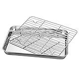 Queenser Edelstahl-Backblech mit flachem Boden und Mesh-Set Quadratische Grillplatte mit Kühlregal Backblech Backblech Backblech (26 * 20 * 2,5 cm)