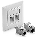 deleyCON 1x Keystone Dose Netzwerkdose Datendose Unterputz + 2x CAT 6a Keystone Jack Modul RJ45 Buchse - CAT Netzwerk Verlegekabel vollgeschirmt Weiß