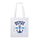 Comedy Bags - OSTSEE - Anker - Jutebeutel - Lange Henkel - 38x42cm - Farbe: Weiss/Royalblau-Hellb