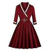 Damen Langarm V-Ausschnitt Vintage Elegant Fester Gürtel Party Schleife-Knoten Swing Kleid Winterkleid Damen Langarm Freizeitkleid Sexy Partykleid Elegant Abendkleid Casual Cocktail Party Minik