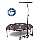 ISE Fitness Trampolin,Trampolin für Jumping Fitness Ø 122 cm höhenverstellbarer Haltegriff(113.5-134.5cm),leise Gummiseilfederung,Nutzergewicht bis 120kg,TÜV-Geprüft(Orange)