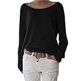 AFFGEQA Damen Pullover Einfarbiges Gestricktes T-Shirt Rundhals Langarm Bodenhemd Sweatshirts Kordelzug Tiefer Knopfleiste Langarmshirt Top
