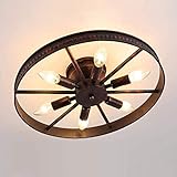 DEDVBJ Rad Deckenleuchte Retro, Vintage Ring Deckenlampe - 6 Flammig - Rost - Runde Industry Lampe - Decorative Landhaus Leuchte - Eisen - 6 x E14 - Max. 60W - für Schlafzimmer Bar Cafe, Ø 46