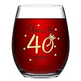 Livole 40. Geburtstag Geschenke für Frauen, 15oz Stammlos Glas Weinbecher für Frauen Männer, Hochzeit Jahrestag Party Dekorationen, Weingläser ohne Stiel, Rotweinglas Champagner Cheers to 40 Y