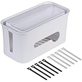 MATADORES Premium Kabelbox für Arbeitsplatz/TV | Kabelmanagement: Kabelsalat verschwindet | Smartphone/Tablet Halterung | Aufbewahrungsfach im Deckel | Inkl. 10 Klett-Kabelbinder | weiß | 29x14x13