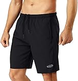 Sporthose Herren Kurz Hosen Laufhose kurze Hose Herren Trainingshose Shorts Sport Jogginghose Männer Fußballhose Jungen Schnelltrocknend mit Tasche Laufshorts für Fitness Outdoor Sommer Schwarz L