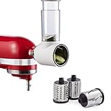 Gemüseschneider für KitchenAid Küchenmaschine, Edelstahl Gemüse Schneider Zubehör mit Kronenreibe Raspeltrommel Schneidetrommel für KitchenAid Standmixer COFUN Salad Maker-Aufsatz (Weiß)