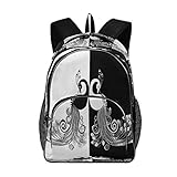 Laptop-Rucksäcke für Damen und Herren – Pfauen-Schwarz und Weiß, großer Rucksack passend für 17 Zoll Computer Büchertasche für Schule, Business, Reisen, W