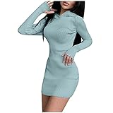 Hoodie Damen Kapuzenpullover Lange Herbst Winter Frauen Einfarbig Langarm Slim Fit Stretch Strickpullover Winterkleid Elegant Pulloverkleid Oversize Minikleid Damen Sexy Eng Sweatshirt Winterk