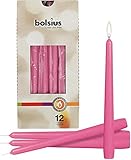 BOLSIUS Set mit 12 rosafarbenen, geruchlosen, tropffreien Kerzen, sauber brennend, rauchfrei, Abendessen Kerzen für Hochzeit & Heimdekoration, Party, Restaurant, Spa, Kirche, 25,4 cm, einzeln verpack