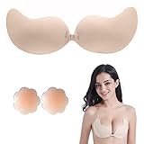 HSAJS Klebe BH,Push up BH für Damen,Wiederverwendbare Unsichtbar Silikon Selbstklebend BH,trägerloser BH Push up Und 2 St Nippel Covers für Abendkleid, Brautkleid, rückenfreie Kleidung (C, Nude)