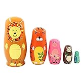 Berrywho Set von 5 russischen Matroschka-Puppen Russische Verschachtelungs-Puppen Tiere Tiger Traditionelle Matroschka Babuschka Holz Matrjoschka-Puppe Geschenke Kinder Spielzeug