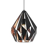 EGLO Pendellampe Carlton 1, 1 flammige Vintage Pendelleuchte, Retro Hängelampe aus Stahl, Farbe: Schwarz, kupfer, Fassung: E27, Ø 31