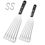 Herogo 2 Stück Fischwender, Edelstahl Pfannenwender mit Hitzebeständig Griff, Metall Schlitzwender für Küche/Braten/Umdrehen/Grillen, Befestigt 2 S Haken, Spülmaschinenfest (27 cm & 32 cm)