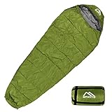 Schlafsack Premium Outdoor inkl. Tragegurt - Olivgrün, 200 GSM - Frühling/Sommer Camping, Reise, Festival – Warm Mumienschlafsack