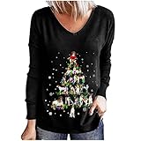 Komiseup Damen Schwarzes Langarmshirt Beiläufig Rundhals Langarm T-Shirt Weihnachtsdruck Basic Shirts Briefdruck Longsleeve Tops Pullover-Sweatshirt Ob