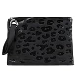 Van Caro Übergroße Clutch-Handtasche aus Leder in Krokodil-Optik für Damen, D – Schwarzer Leoparden-Druck, Einheitsgröß