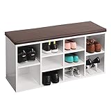 RICOO WM033-W-B, Schuhregal, 104x49x30 cm, Holz Weiss, Sitzbank mit Stauraum, Schuhschrank mit Sitzkissen, Schuhbank für den Flur, Schuhablag