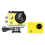 HARTI 4K Action-Kamera, Ultra HD 30Fps WiFi 170° Weitwinkel Unterwasser-Video-Aufnahme-Kameras, Schimmernde Nachtsicht wasserdichte Sport-Cam Mit Fernbedienung Und Helm-Zubehör-Kit,Gelb,No RC