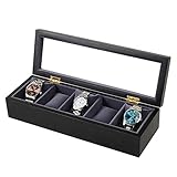 JTRHD Uhren Schmuck Aufbewahrungsbox 5 Slots Aus Holz Aufbewahrungsbox Schmuck-Display Uhrabdeckung Glas Schwarze Männer für Männer Frauen (Farbe : Black, Size : 34x12x8cm)