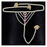 Innenraum-Luftqualitätsmessgeräte Sexy Körper Schmuck Strass Liebe Herz WASIT Kette Für Frauen Bling Großen Kristall Unterwäsche Tanga Höschen Bikini Bauchkette (Metal color : Gold)