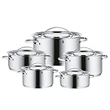 WMF Gala Plus Topfset Induktion 5-teilig, Kochtopf Set mit Metalldeckel, Cromargan Edelstahl poliert, Induktions Töpfe Set unb