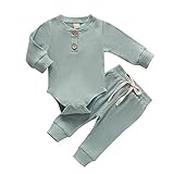 Ciyuit Neugeborenes Baby Mädchen Kleidung Feste Rippen Langarm Strampler Hosen Set Sommer Outfits 0-24