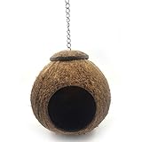 Vogelnest aus natürlichem Kokosnuss-Muschel, Kokos Gehäuse Vogel Nest, Pet Bird House Käfig, für Wellensittiche, Nymphensittiche, Kanarienvogel, Finken, Taubenkäfig, Hamster, R