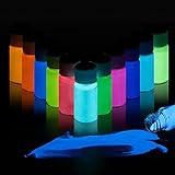 DEWEL Fluoreszierendes Pulver, 12er × 20g Leuchtpulver Set mit UV Lampe, Professionelle Epoxidharz Leuchtpulver Selbstleuchtend Nachtleuchtende Pigmente UV Glühpulver Leuchtpulver Leuchten im Dunk