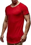 Leif Nelson Herren Sommer T-Shirt Rundhals-Ausschnitt Slim Fit Baumwolle-Anteil Moderner Männer T-Shirt Crew Neck Hoodie-Sweatshirt Kurzarm lang LN6339 Rot X-Larg