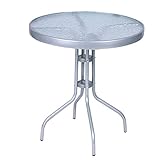 Mojawo Balkontisch Bistrotisch Glasplatte und pulverbeschichtetes Metallgestell Rund Ø 60 H70cm Silberfarben Gartentisch G