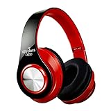 TUOXINDA Drahtlose Kopfhörer über Ohr Bluetooth Kopfhörer Faltbarer Sport Headset Verstellbarer Kopfhörer mit Mikrofon for Fernseher Mobiltelefon-PC (Color : Black Red)