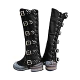 MKIU Ledergamaschen, Mittelalterliche Steampunk Vintage Half Chaps Gaiter Verstellbare Leder Lace Up Buckle Shoe Cover Wandern Schienbeinschützer Rüstung Für Männer Frauen,Schw