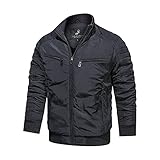 Herren Bomberjacke Softshell Jacke Leichte Übergangsjacke Militär Fliegerjacke Stehkragen Herbst Frühling Blouson mit Reißverschlusstaschen Ideal für Radfahren Laufen Training Wandern Bergsteig