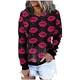 Saymany Damen Pullover Lang Winter Sweater Pullover O-Neck Lässig Langarm Winter Basic Gemütliche Valentinstag Print Sweatshirt Hoodies Tops Bluse mit Kordelzug