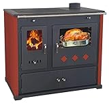 EEK A+ Kaminofen mit Backfach und Herdplatte Practik Lux Rot Holzofen 9,5 kW Kamin Ofen Dauerbrandofen Werkstattofen Schwedenofen Hüttenofen H