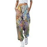 Briskorry Drucken Jogginghose Damen Herbst Winter Sporthose Teenager Mädchen Haremshose Spleißen Hohe Taille Kordelzug Casual Hosen Fitness Sweathose Lang Hose mit T