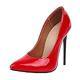 MISSUIT Damen Stiletto High Heels Pumps Lack Spitz 12cm Absatz(Rot,39)