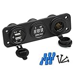 12V Doppelt USB Ladegerät Steckdose Zigarettenanzünder Panel 3 in 1 Ladegerät Stecksockel mit LED Voltmeter LED-Anzeige für Auto Boot Wohnmobil Truck GPS Handy LKW