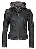 Gipsy tolle Damen Lederjacke Kapuze in Schwarz aus Echtleder (L)