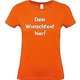 Shirt-Panda Damen T-Shirt mit Wunschtext Wunschdruck · Brust und oder Rücken Druck Personalisiert Personalisierbar Sprüche Anpassen Women Wunschname Frauen Orange M