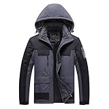 shine future Herren Skijacke Herren Outdoorjacke Atmungsaktiv Warm Gefuettert Winterjacke mit Abnehmbarer Kapuze Bergjacke Snowboardjacke, Dunkelgrau, Gr. XL