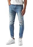 Burocs Herren Destroyed Jeans Skinny Fit Stretch Dunkelblau Blau Schwarz BR1512, Farbe:Blau, Hosengröße:W30 L30
